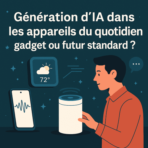 Jeune femme utilisant un miroir intelligent avec assistant IA intégré dans une salle de bain moderne